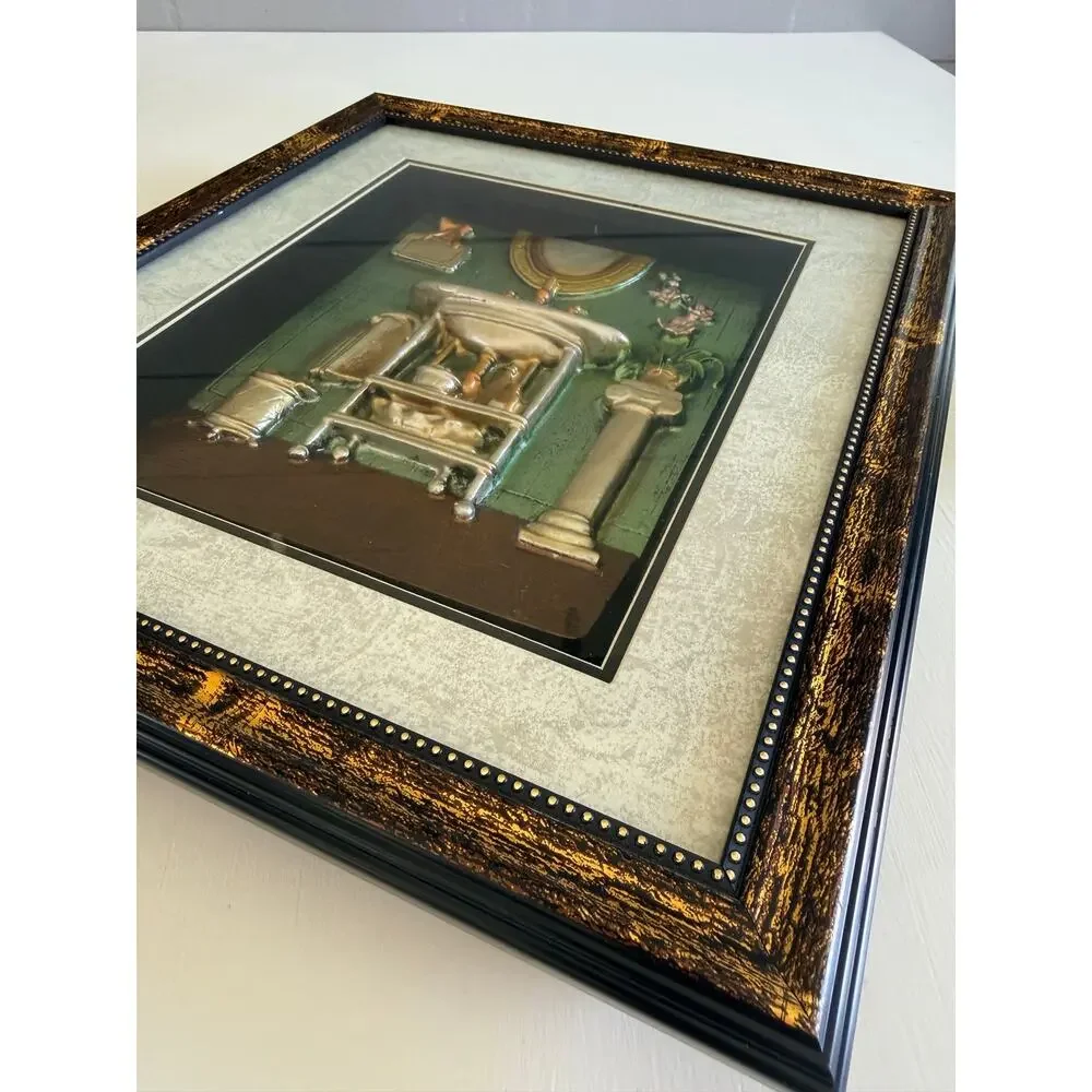 Vintage 3D Bathroom Wall Art, Shadow Box Decor, Framed Sink & Tub Scenes, 2pk